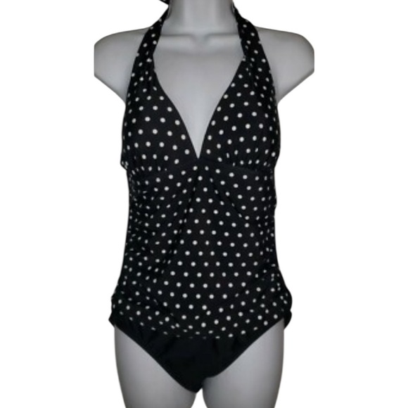 2 BAMBOO Ladies' Swimsuit Black & White Polka Dot Size XXL 14-16 Tummy Control - Picture 3 of 15